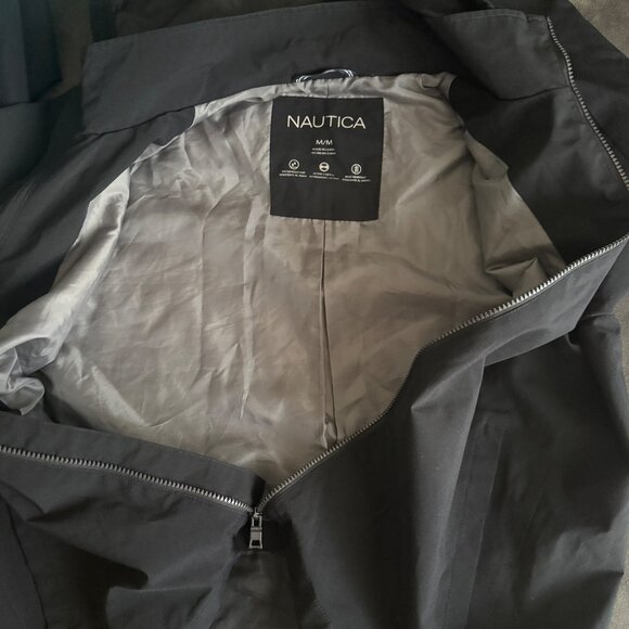 Nautica Mens Black Hooded Water-Resistant Jacket With Full-Zip Closure Size M/M - Picture 3 of 4